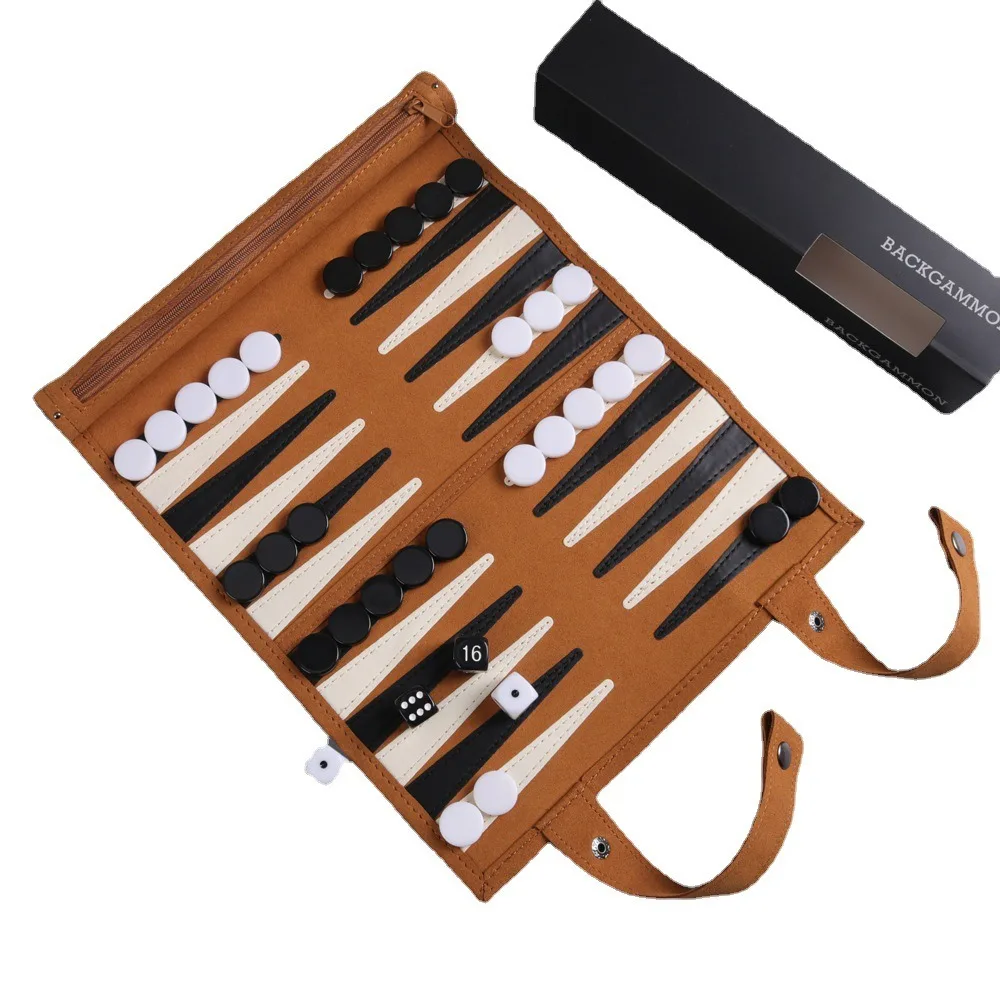 Classic Roll-Up Board Games Set Portable Microfiber Classic Chess Board PU Leather Foldable Backgammon Game Adults And Kids