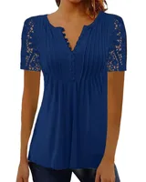 Summer Spring New Women's Loose and Comfortable Casual Lace V Neck Printed Blouse Floral Short Sleeve Elegant Fashion Shirt - Image 6