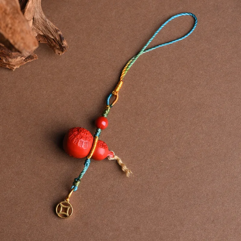 Hand gewebte Zinnober kleinen Kürbis Handy Anhänger Auto Schlüssel hängen Oliven kern Hetian Jade Anhänger nationale ethnische Ornamente – Detail 4