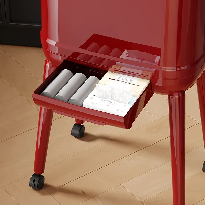 쓰레기통 주방용 2025 신형 대용량 뚜껑 포함 패션 프레스형 무굴곡 이동식 욕실 거실 쓰레기통