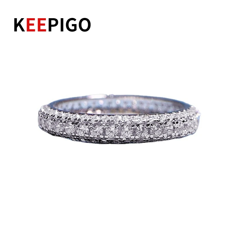 

KEEPIGO Luxury S925 Sterling Silver Simple Full AAAAA Zircon Rings For Women Women Girls Gifts Fine Jewelry Birthday Gift RA121