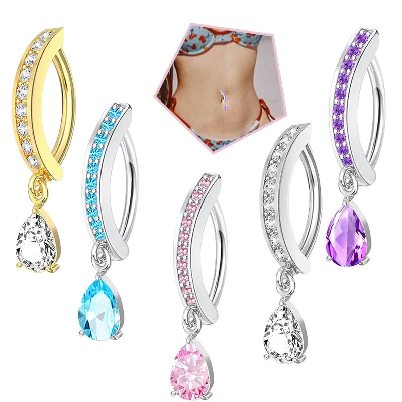 1PC Stainless Steel 14G Dangle Belly Button Ring for Women Heart Bow Reverse Hoop Clicker Navel Rings Body Piercing Jewelry