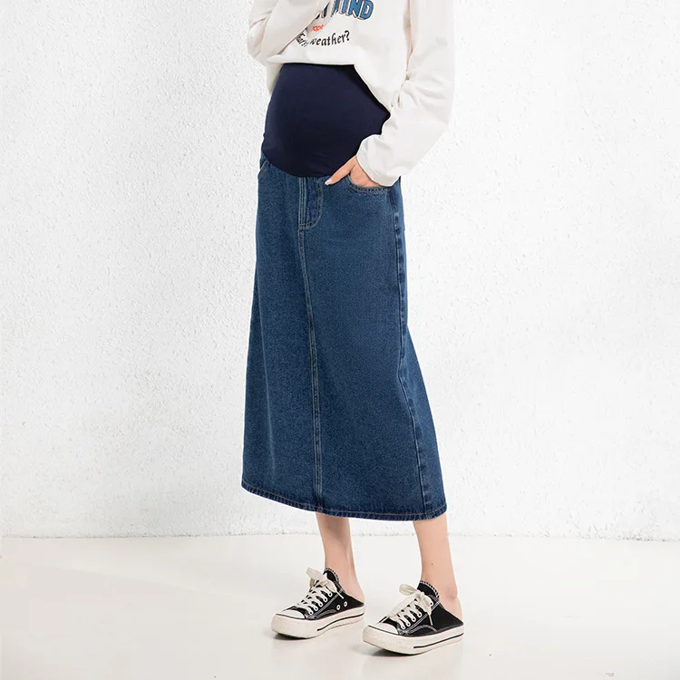 Maternity Dress Skirt for Pregnant Women Slimming Loose Straight Bellysupporting Denim Hip