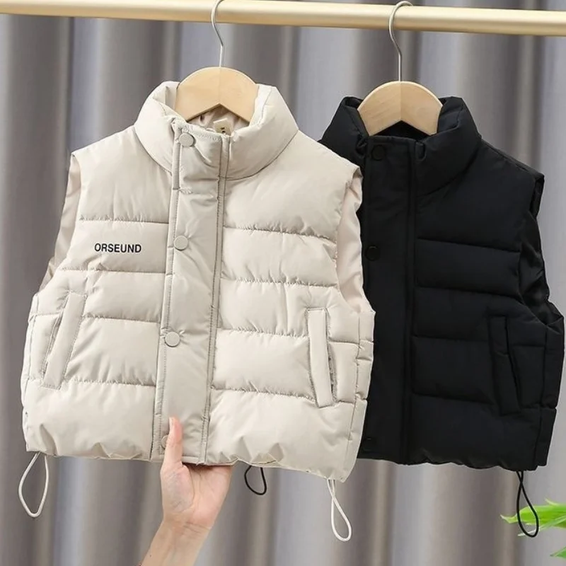 Autumn Winter Boys Girls Sleeveless Hooded Vest Jacket Cartoon Print Coat Kids Warm Vest Outwear Clothes