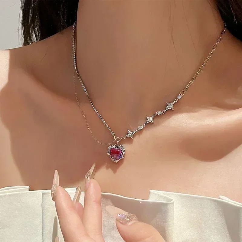 Four Stars Purple Love Necklace for Women with Unique Design High Grade Japanese  Korean Personalized Accessories Cool Trendy