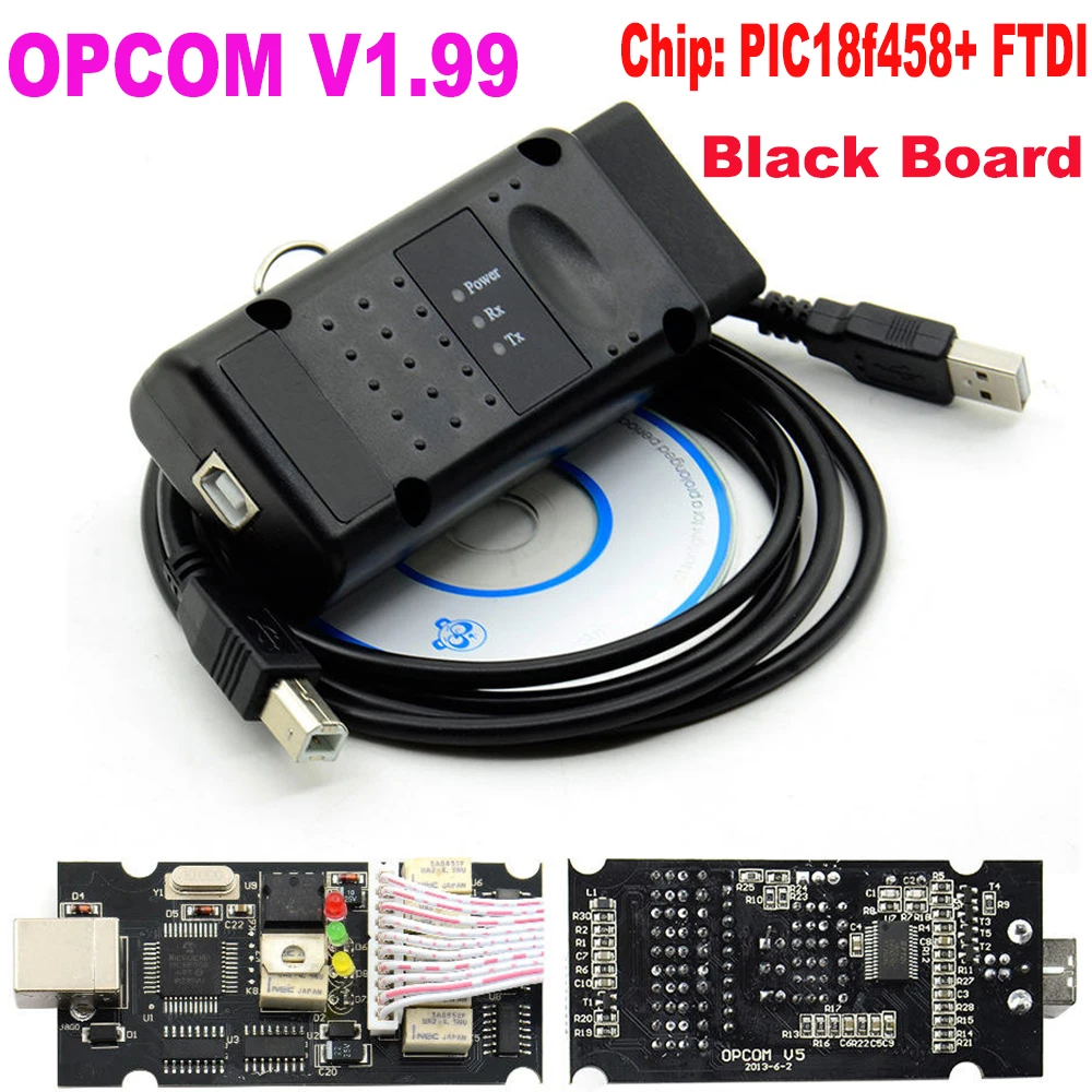 OPCOM V1.99 PIC18F458 FTDI OBD Car Diagnostic Tool Read Clear Fault ...