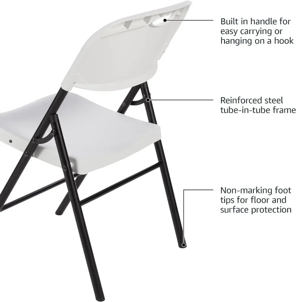 Basics Folding Plastic Chair with 350-Pound Capacity - 6-Pack, White，Conference Chair, party folding chair outdoor chair, 5
