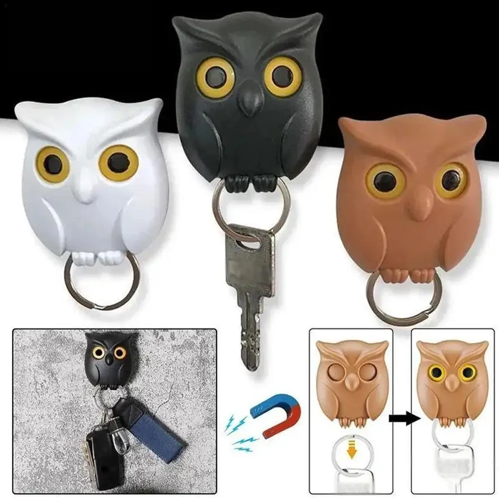 Multifunction Owl Shape Key Holder Creative Owl Night Wall Magnetic Key Holder Magnets Hanging Wall Mounted Adhesive