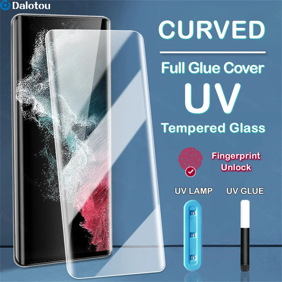 

Full Curved Glue UV Tempered Glass For Samsung Galaxy S23 Ultra S22 Plus Screen Protector On Samsung S23 S21 S20 Ultra Plus Film