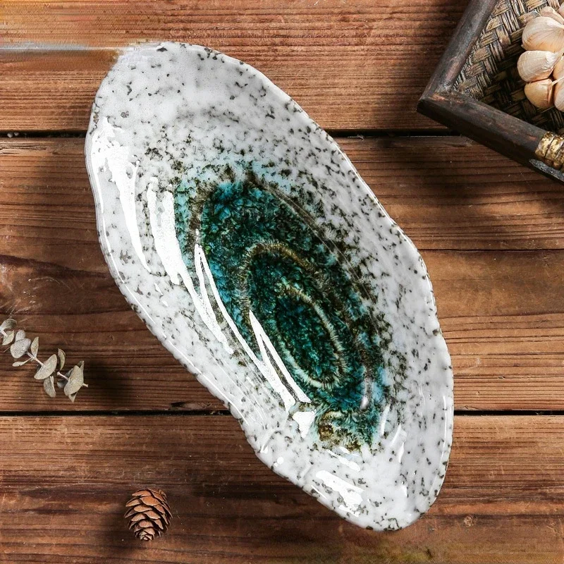 Shell Shape Ceramic Tableware Sushi Dishes Sashimi Snacks Plate Creative Oyster Shell Dish For Japanese Restaurant Hotel
