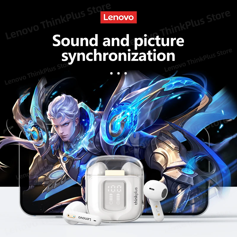 레노버 LP6 프로 초이스 TWS 무선 블루투스 5.3 헤드폰, 스포츠 이어버드, 듀얼 HD 마이크 이어폰, 긴 내구성 마이크 포함
