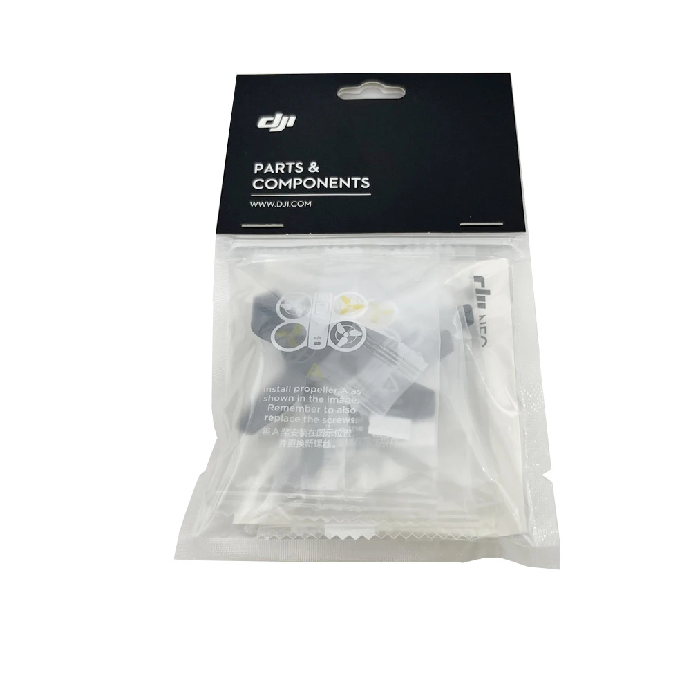 Achetez des hélices DJI performantes en lot de 4, vue éclatée des pales et du moyeu.