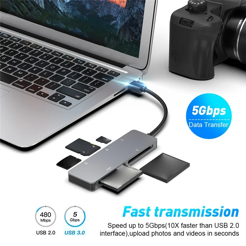 USB 3.0 다기능 카드 리더, PC 노트북 액세서리용, CFast, CF, XD, SD, TF 카드 리더, 5 in 1, 5Gbps