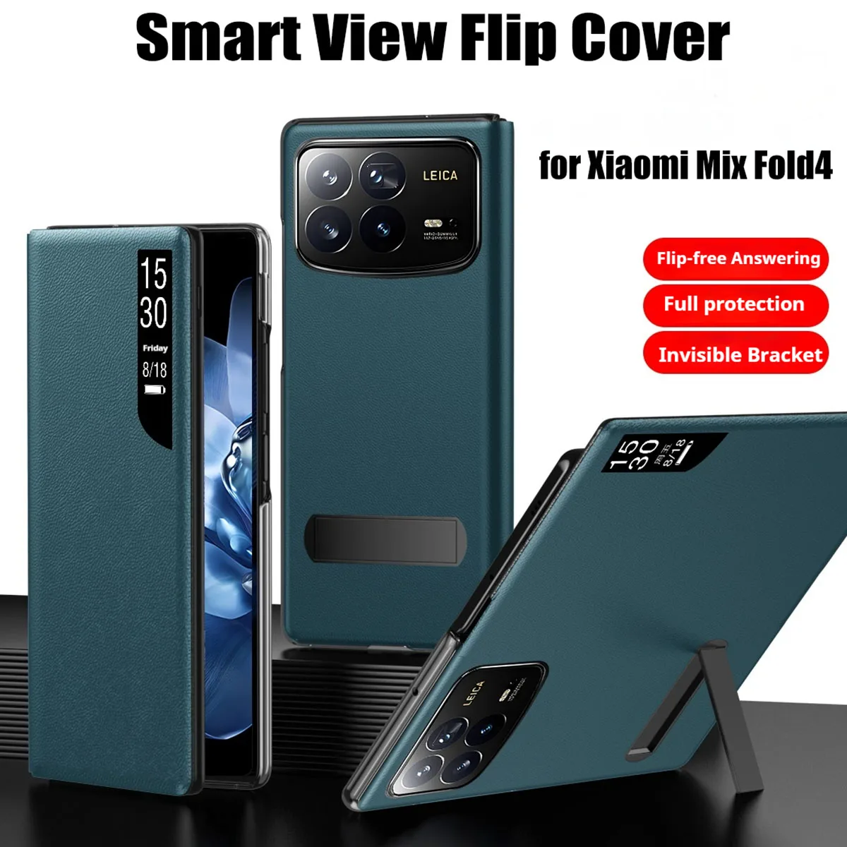 Smart View Leather Flip Cover Case For Xiaomi Mix Fold 4 Smart Wake Sleep Call ID Display with Bracket_voghion.com