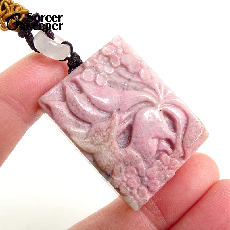 Natural Rhodonite Stone Jade Fox Pendant Necklace Charm Jewelry Fashion Accessories Hand-Carved Man Woman Jewelry Making BH169
