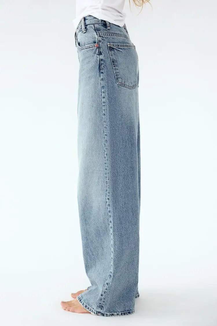 2025 Asymmetrical Diagonal Buckle Sense Design Wide-leg Jeans. Women's Four Seasons New Street Fashion Retro Casual Loose Jeans 6