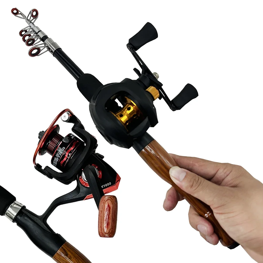 

Spinning/Casting Fishing Rod and Reel Combo Top Quality Carbon Fiber Pole Telescopic 19+1BB Baitcasting Reels Set 1.3m-1.8m