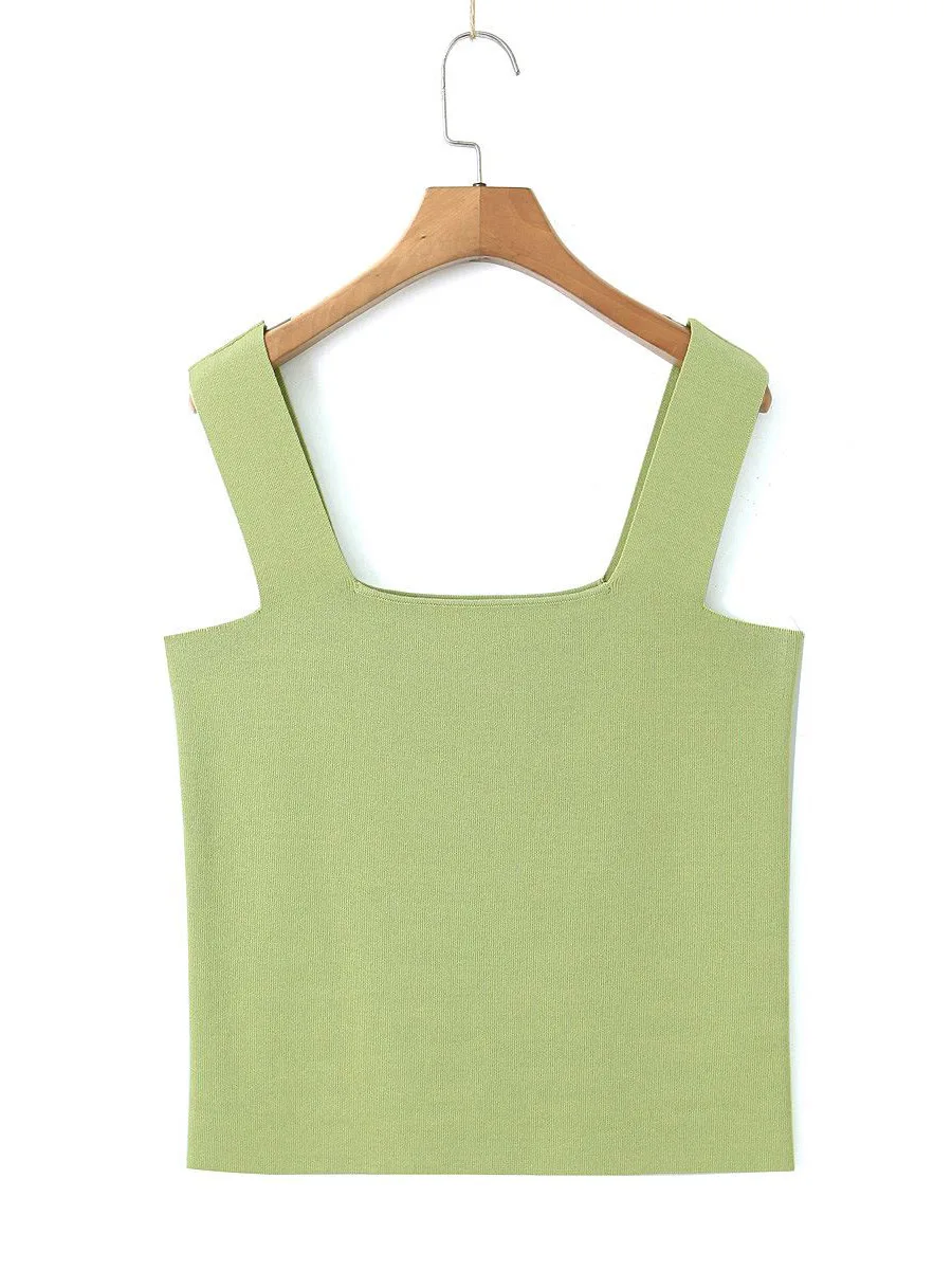 Women's Plus Size Ice Silk Knit Tank Top Premium French Slimming Vest With Square Neck Breathable Office Wear & Casual Summer