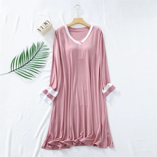 Women Solid Modal Nightdress With Chest Pad Comfort Short Sleeve