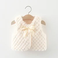 Toddler Winter Fury Coat Baby Girl Bowknot Solid Color One Button Loose And Versatile Outerwear Artificial Fur Vest 5