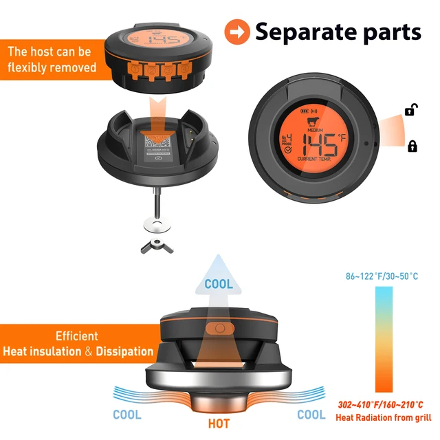 Élelmiszer -Főzés Bluetooth Vezeték Nélküli Bbq Távoli Hőmérő Szondák Intelligens Digitális -Barbecue Ingyenes Alkalmazásvezérlés - Image 6