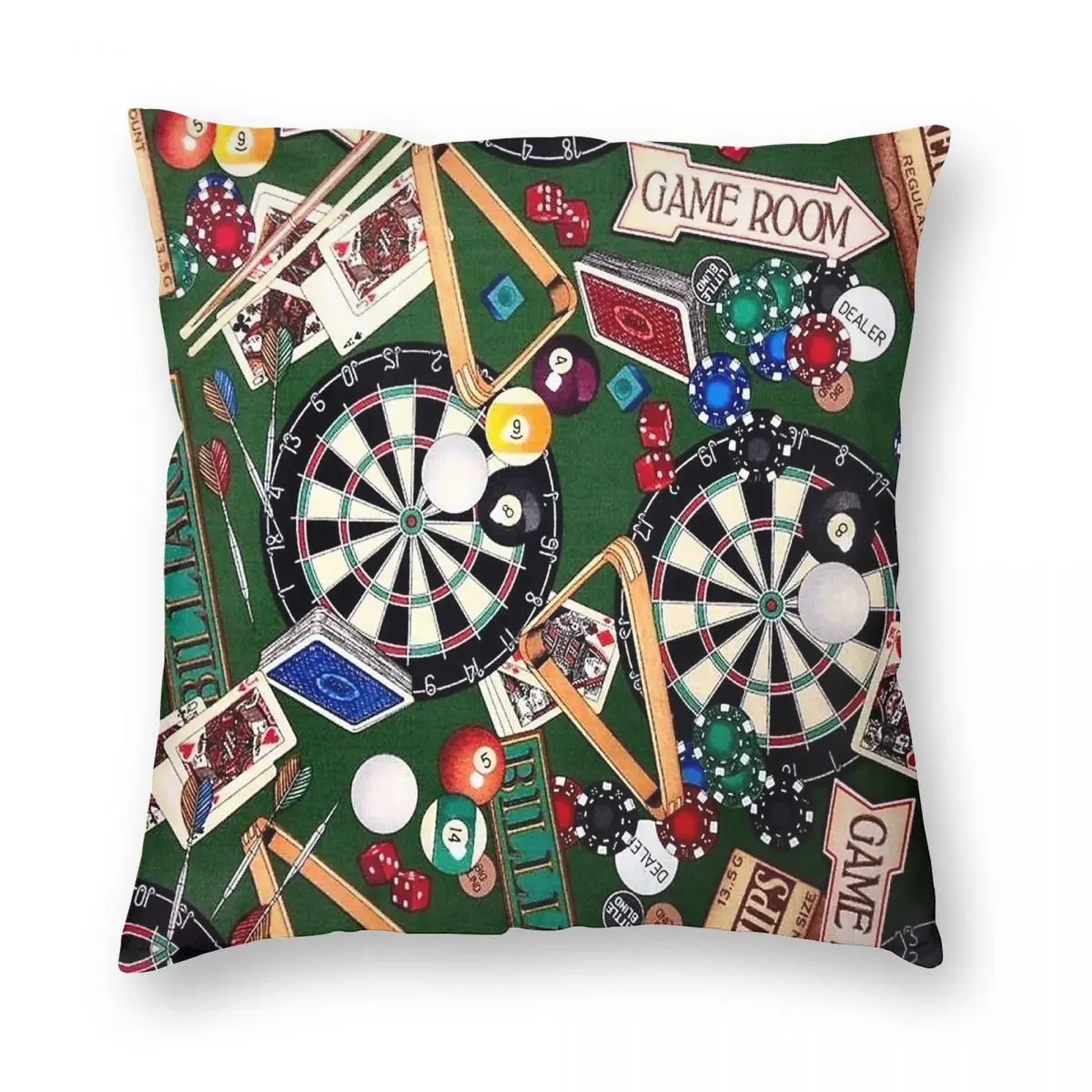 Game Room Billiards Darts Cards Square Pillowcase Polyester Linen Velvet Pattern Zip Decorative Pillow Case Home Cushion Cover 3
