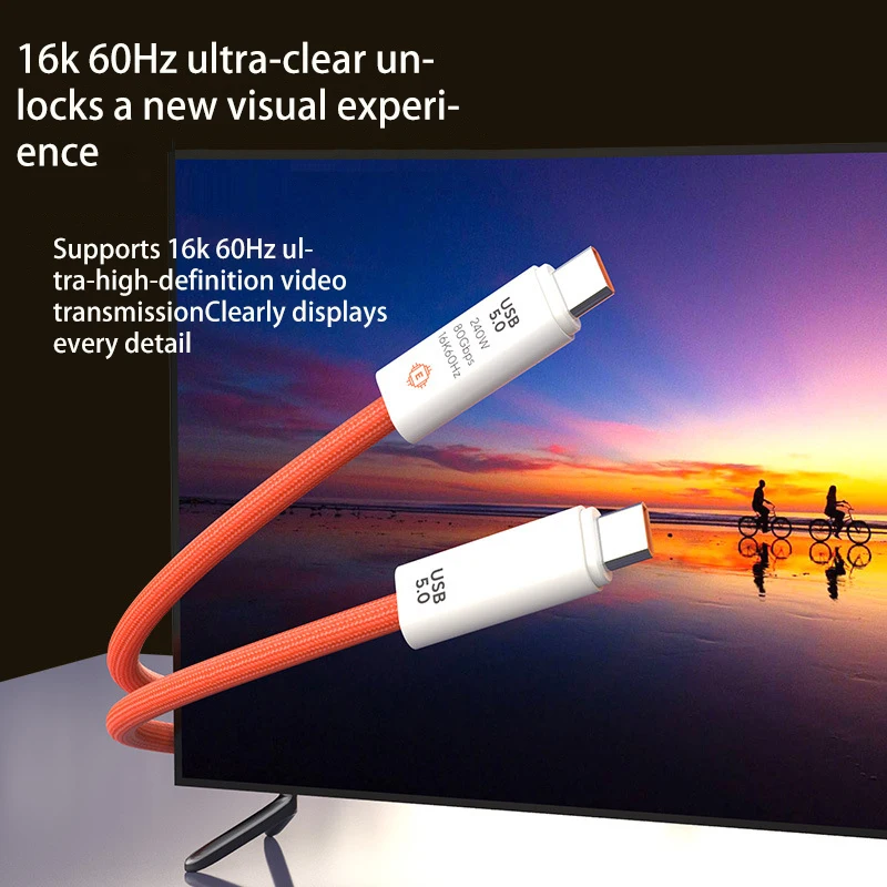 듀얼 타입-C 포트가 있는 USB 5.0 나일론 브레이디드 케이블 240W PD 고속 충전 다기능 데이터 케이블 스크린 캐스팅용