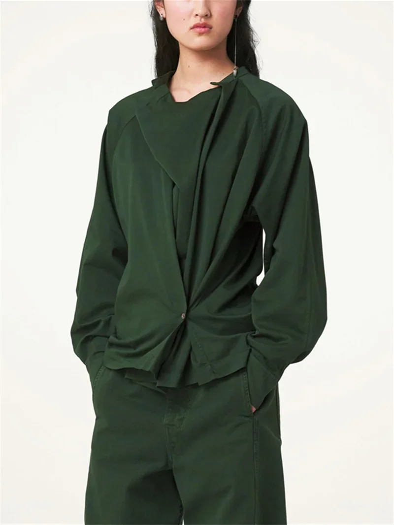 

Women's Blouse 2023 New Asymmetric Button Design Swing Neck Loose Retro Fashion Long Sleeve Shirt