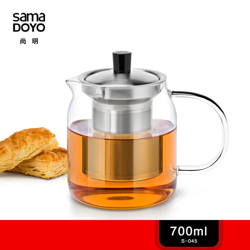 Samadoyo Elegant Cup Heat Resistant Glass Teapot Kungfu Tea Set With Stainless Steel Filter Infuser de cha Convenient Office Tea
