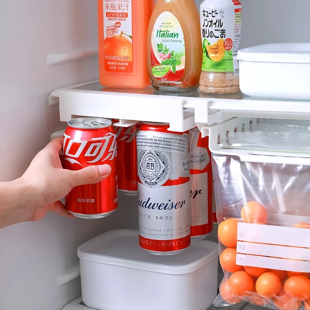  OJDXDY Paquete de 3 organizadores portátiles de latas de soda  para refrigerador, 4 secciones, contenedores organizadores de nevera con  asa, de plástico transparente, soporte para bebidas, dispensador de latas  de cerveza