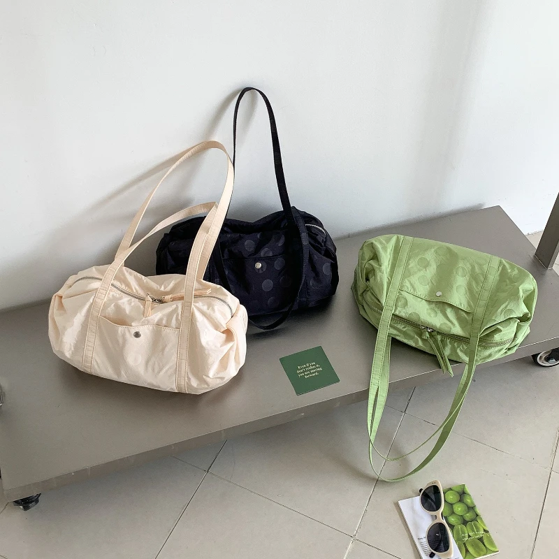 Nuova Borsa a Spalla Plissettata a Pois Stile Coreano, Leggera in Tela, Grande Capacità, Casual e alla Moda - immagine 2