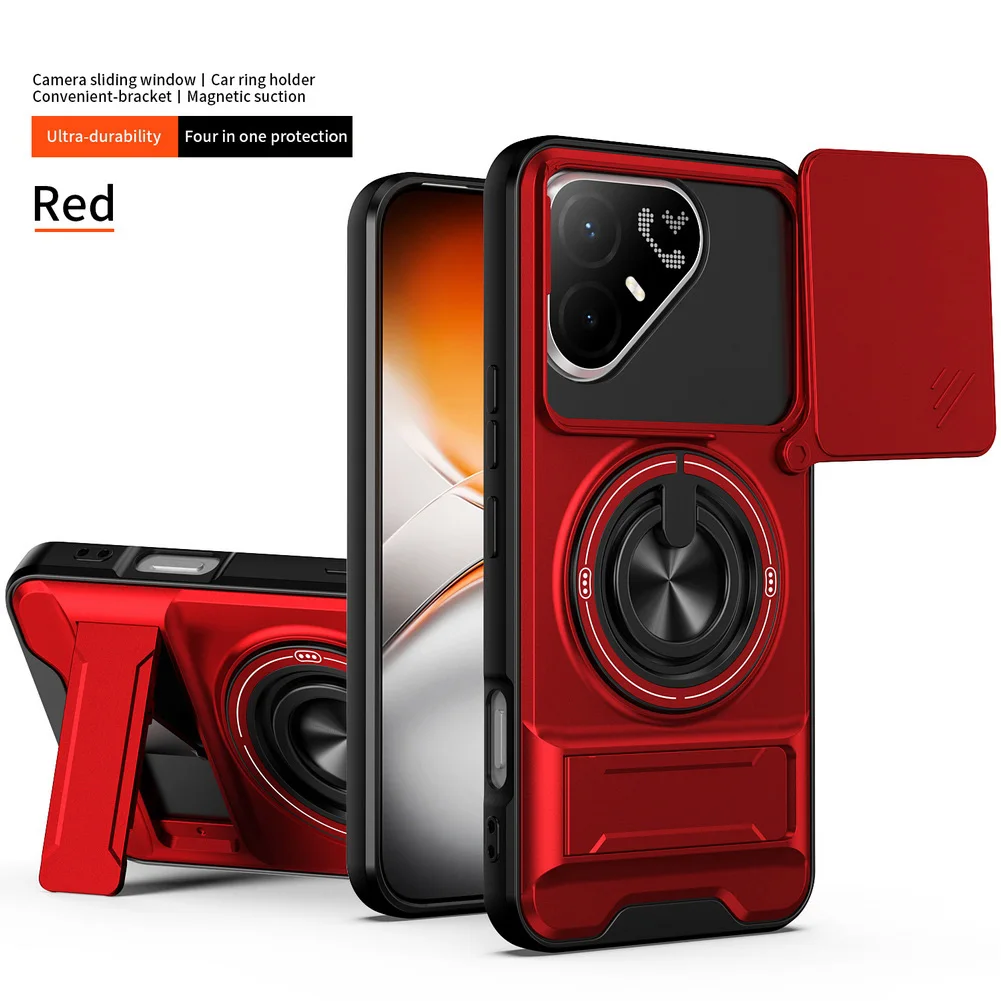 Enhanced Magnetic Ring Grip Car Holder Case with Push-Pull Protection and Lens Cover
