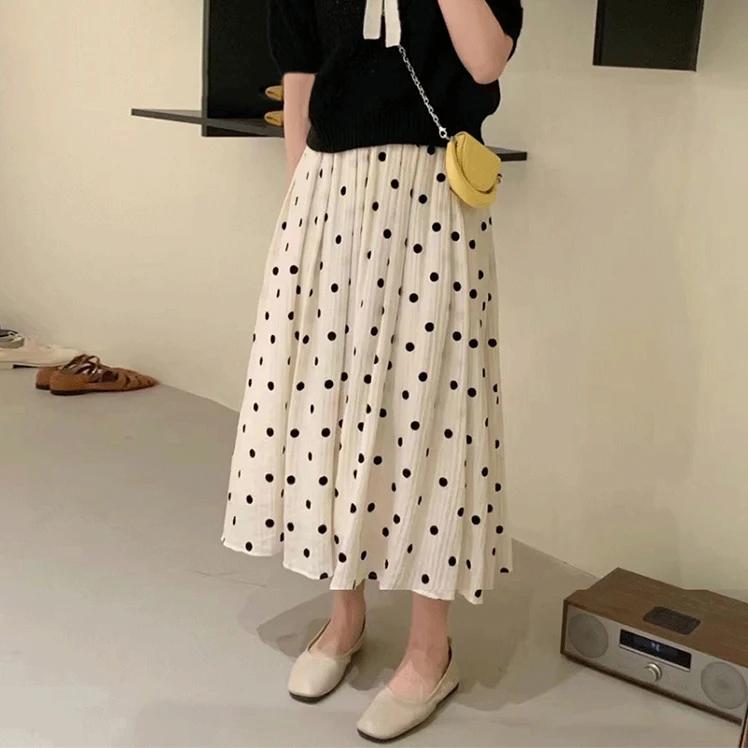 Spring Maternity Belly Skirts Ankle-length Fashion Pregnant Woman Polka Dot Skirt Large Hem Umbrella Skirt
