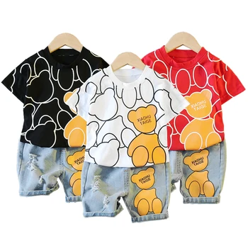 New Summer Baby Boys Clothing Set Cartoon Bear Short Sleeve T-Shirt Shorts 2Pcs Suit For 1-5 Years Kids Children Fashion Outfit