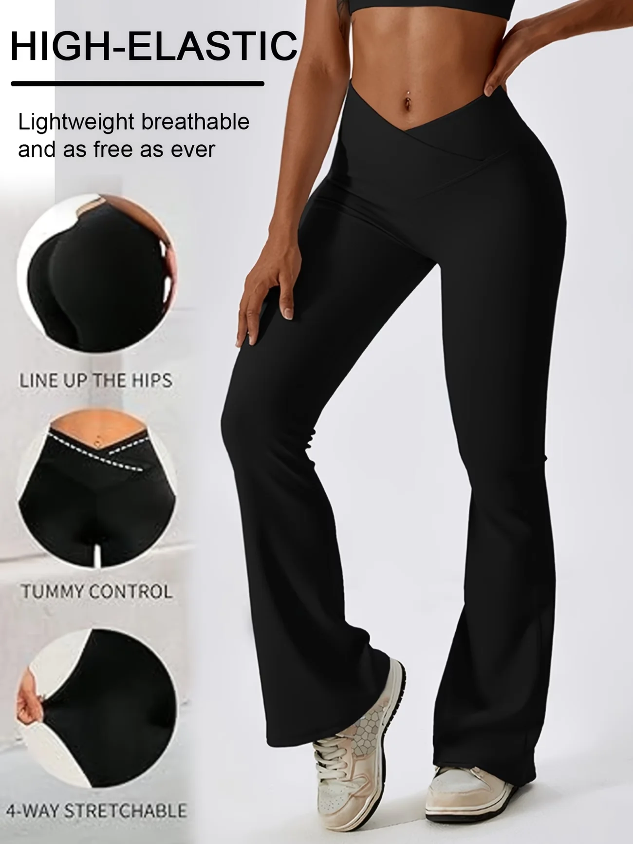 Yoga broek met hoge taille voor dames bootcut sportlegging_voghion.com