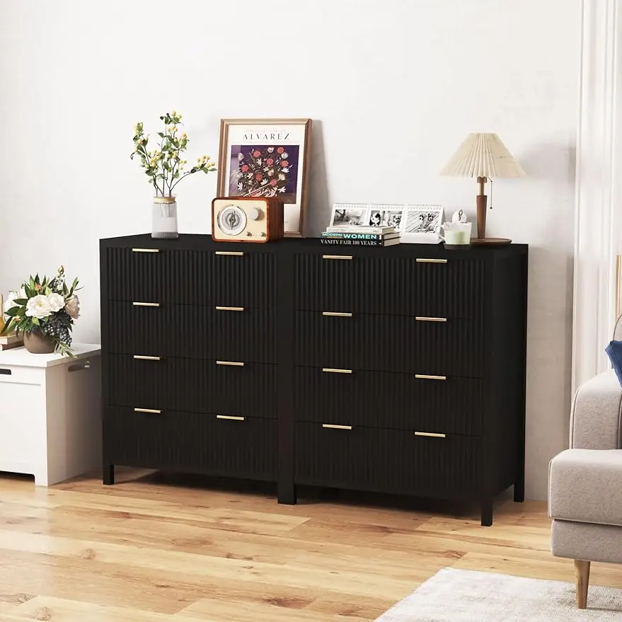 

Drawer Dresser with Waveform Panel, Modern Closet Dressers Chest of Drawers, Wood Storage Dresser Chest of Drawers for Bedroom