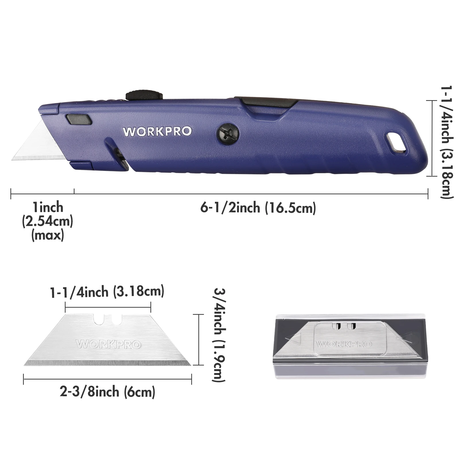 WORKPRO Quick Change Utility Knife With Storage Retractable Box Cutter 10pcs SK5 Extra Blades Included