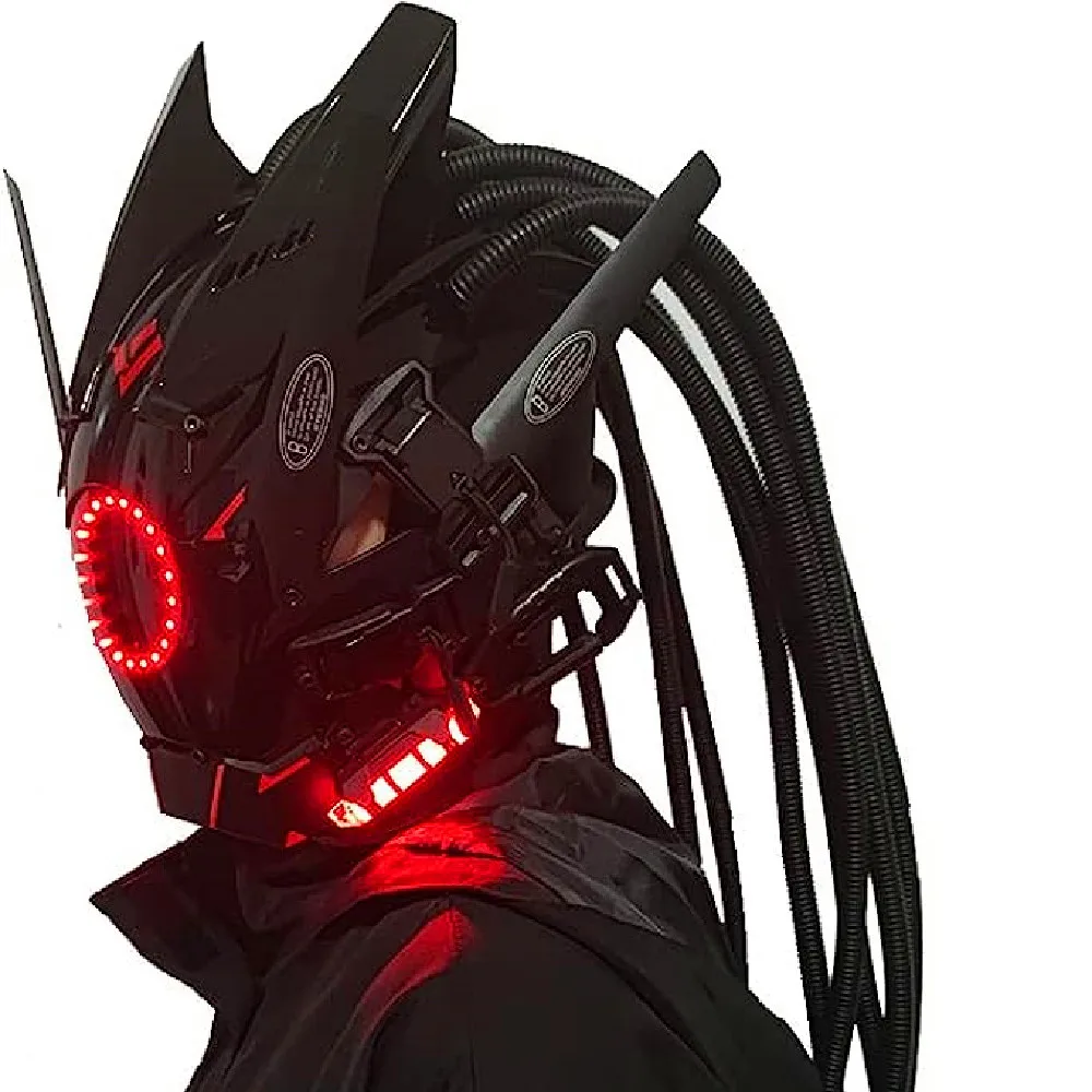 Cyberpunk Mask Red Lighting LED with Hair Music Festival Fantastic Cosplay SCI-FI Soldier Helmet Halloween Party Gift for Adults Face Mask Halloween Mask Party Masks 3d Printed Mask 3d Face Masks Superhero Mask