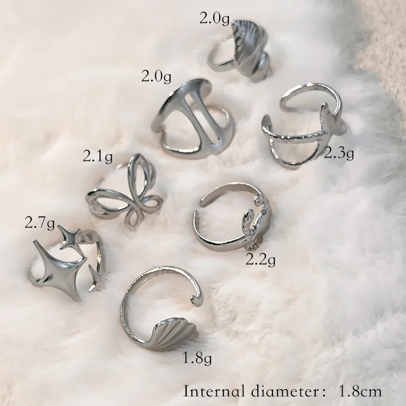 316l Stainless Steel Ocean Series Rings Sea Star Conch Crab Butterfly Opening Ring for Women Waterproof Hypoallergenic Jewelry