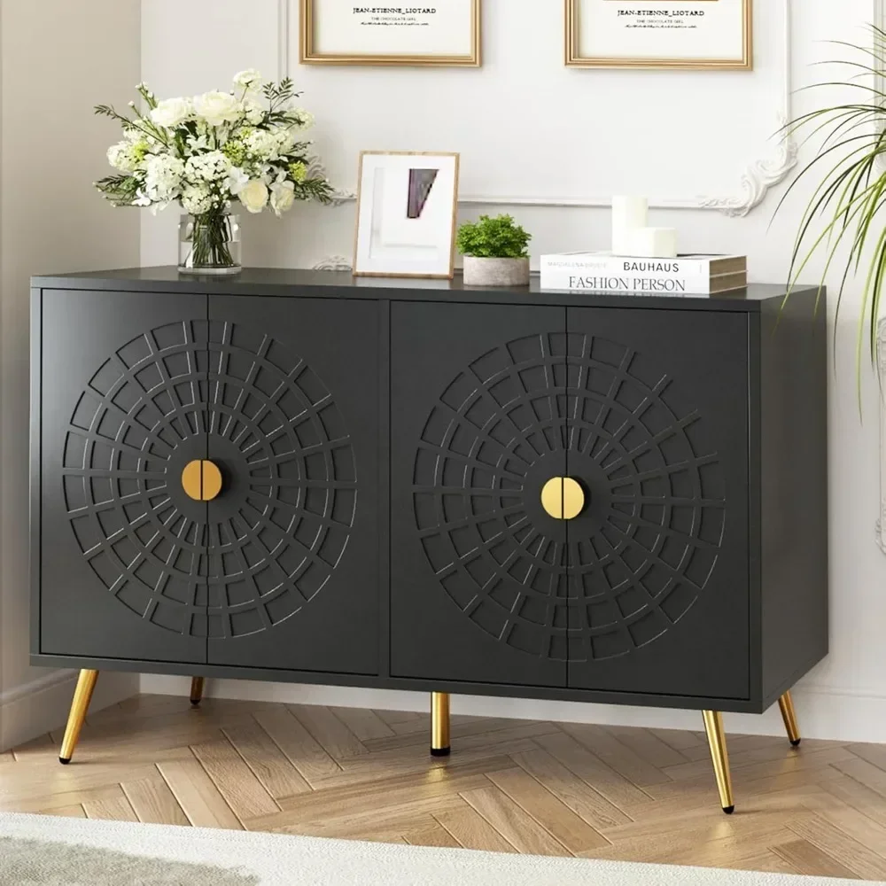 48" Modern Accent Cabinet with 4 Doors and Shelves, Mid Century Sideboard et Cabinet with Storage, Storage Cre