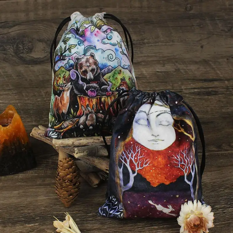 Tarot Storage Bag Double-Side Divination Holder Pouch Jewelry Organizer Drawstring Tarot Game Gift Bag For Witches Magician