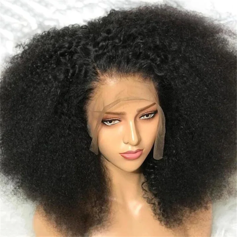 Natural Deep 26 inch 180 Density Glueless Kinky Curly Long Black Lace Front Wigs For Women Babyhair PrePlucked Daily