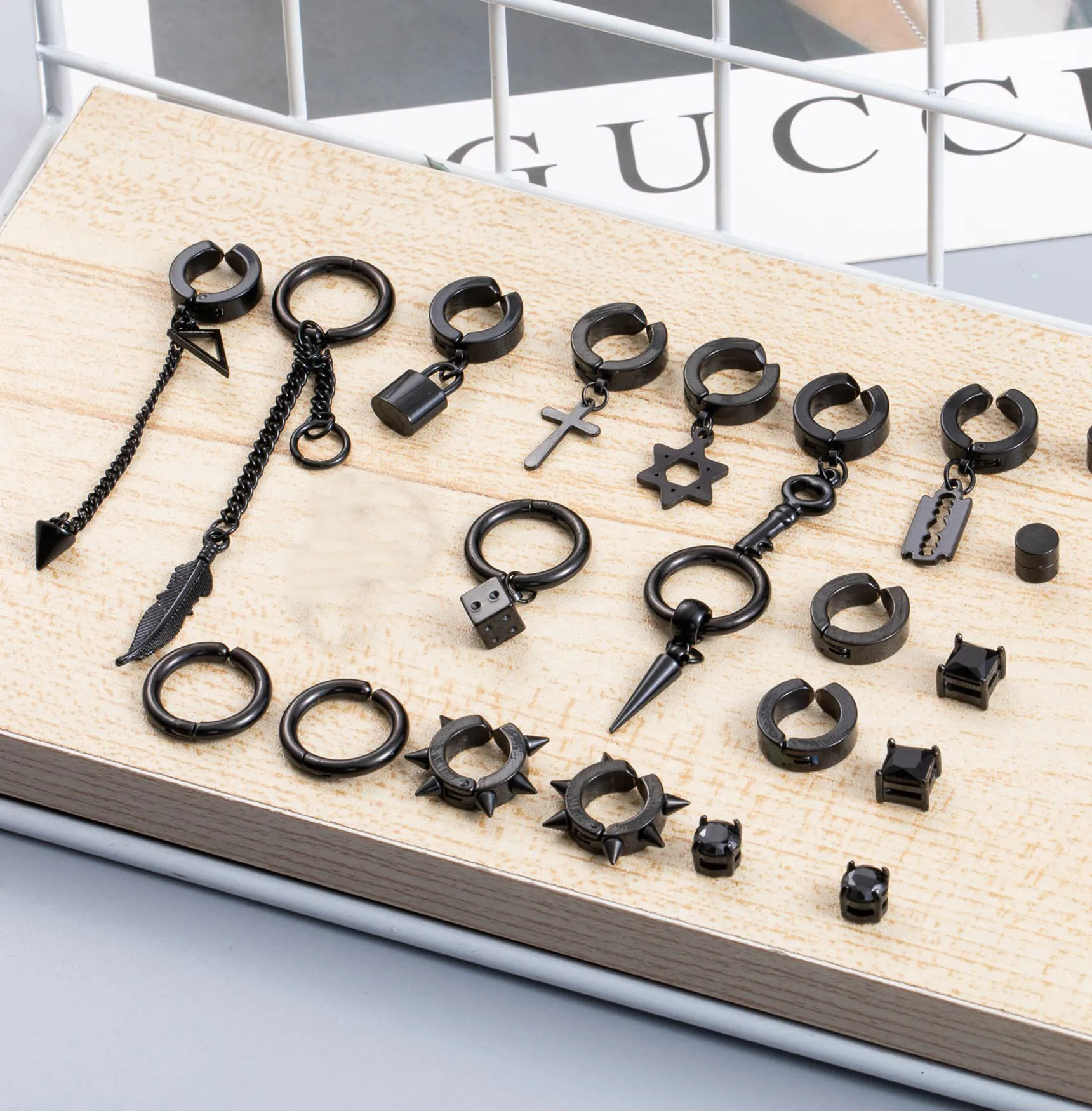 2-22Pcs Stainless Steel Non Pierced Clip On Earrings for Men Women Magnetic Stud Earrings Punk Dangle Huggie Hoop Set