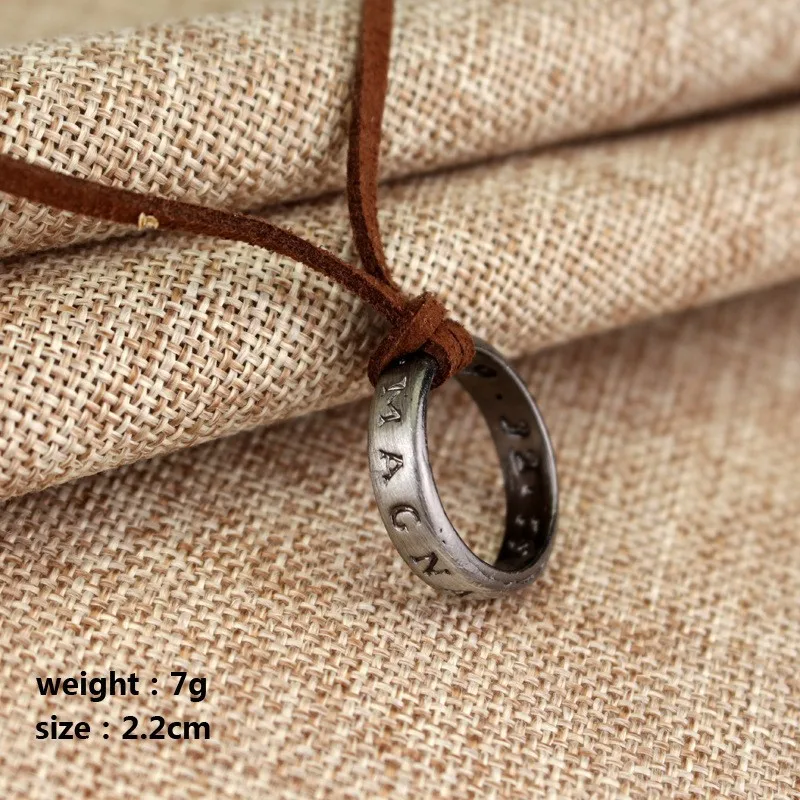 Movie Game Uncharted 4 Necklace Nathan Drake Cosplay Ring Leather Code Ancient Vintage Pendant Jewelry Prop Gift
