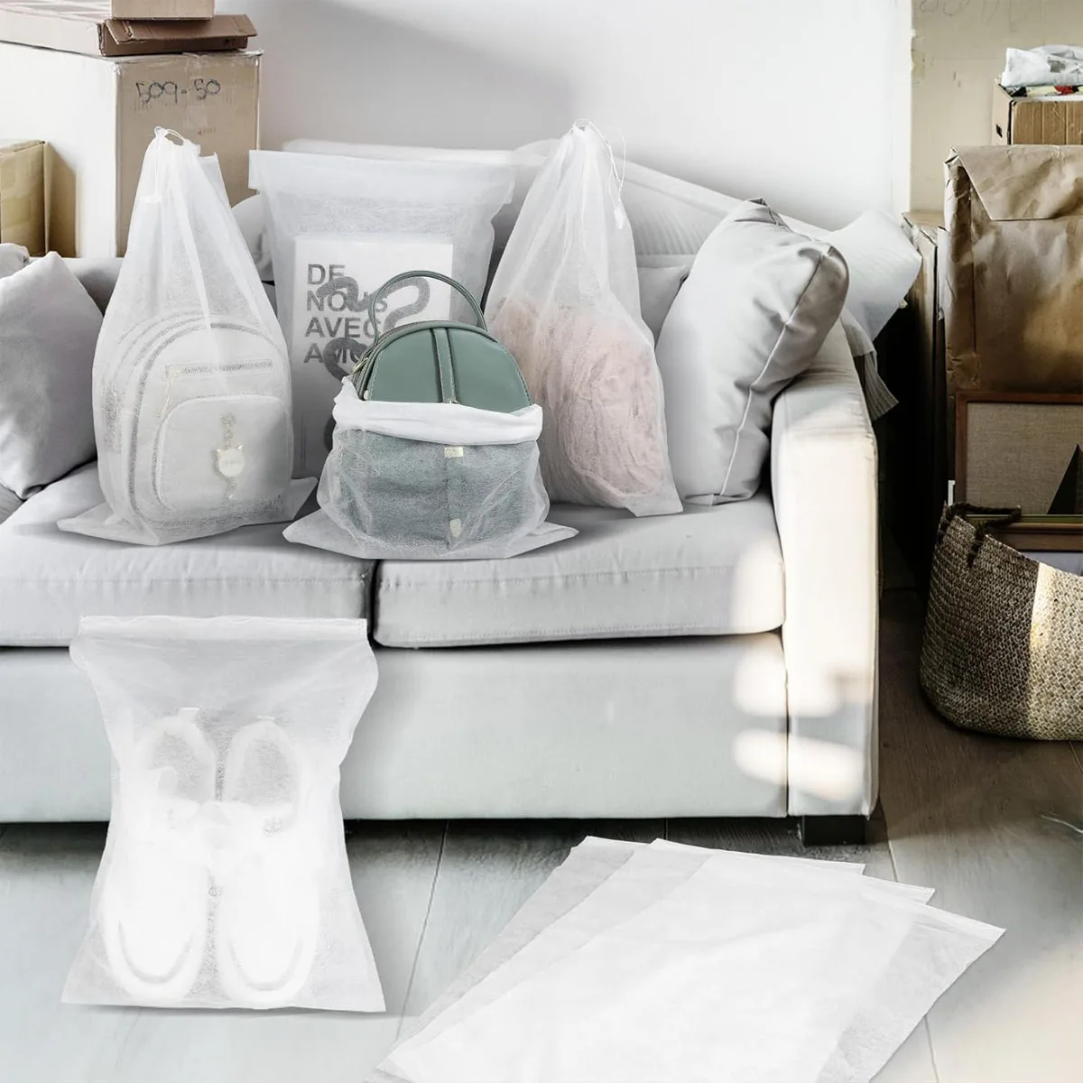 10pcs-Shoes Storage Bag Closet Organizer Non-woven Travel Portable Bag Waterproof Pocket Clothing Classified Hanging Bags