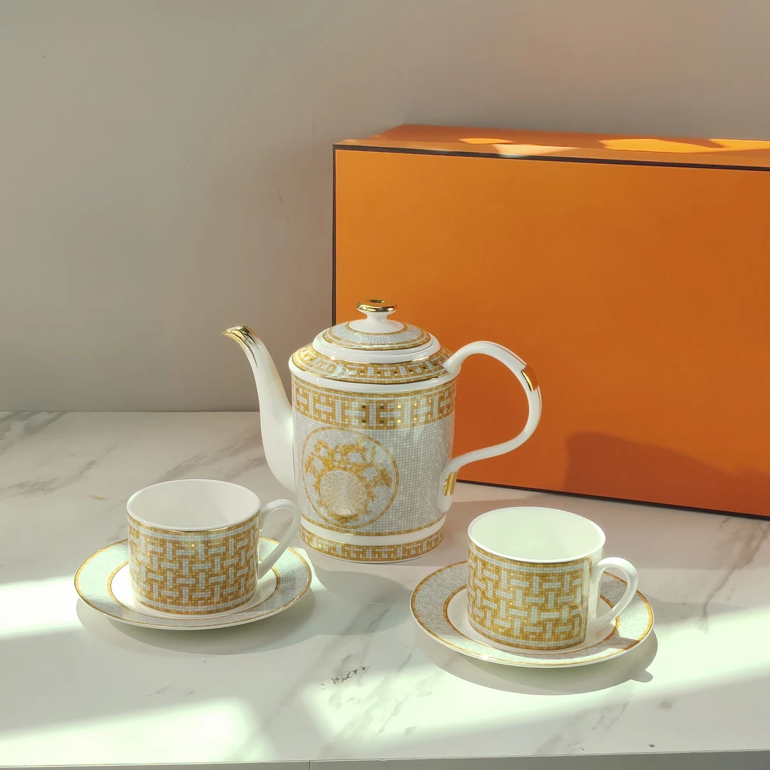 European Mosaic Coffee Cups Set Bone China Coffee Cup Teacup Saucers Tableware Teapot Dishes Afternoon Tea Set
