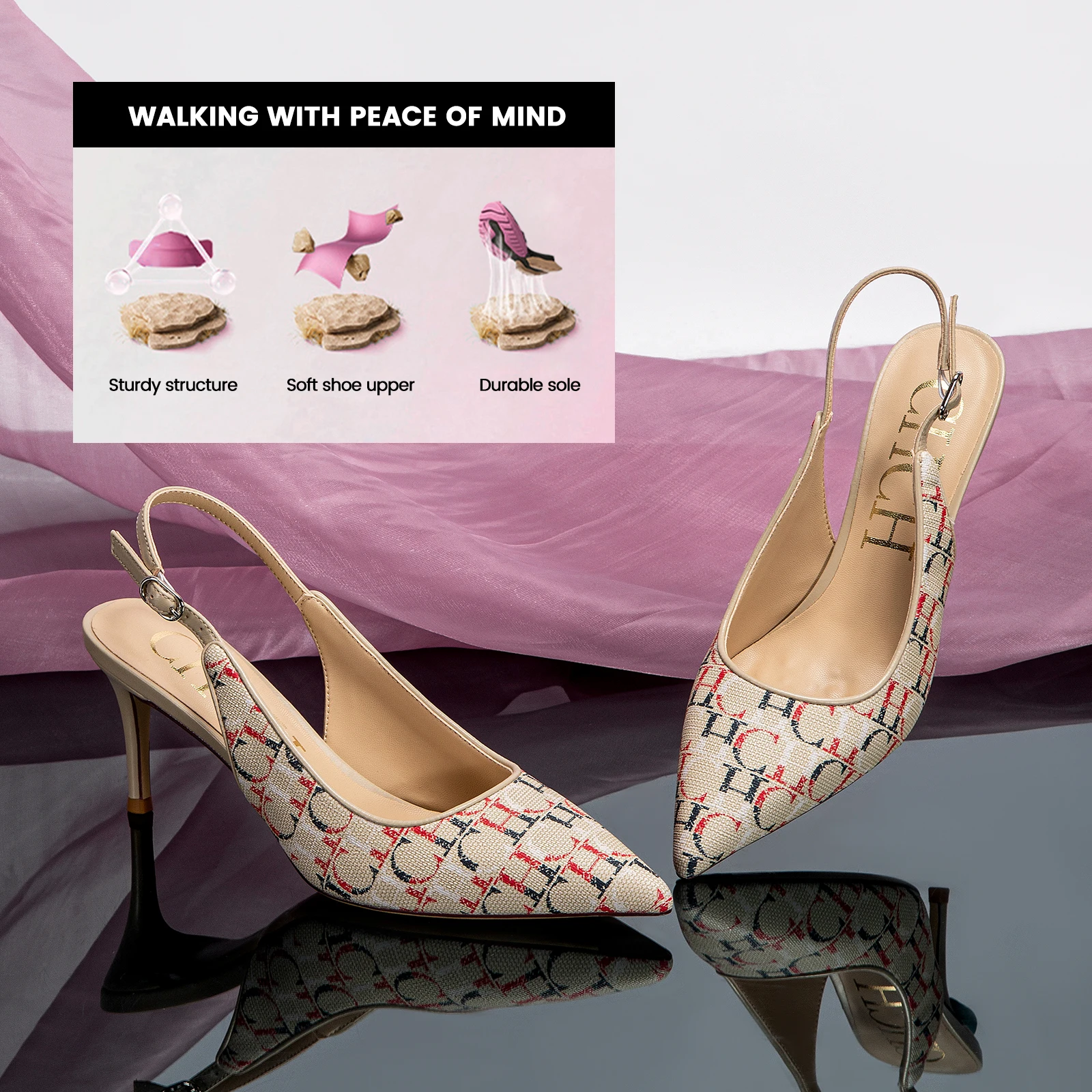 French Women's High Heels Shallow Slim Letter Cowboy Printed Design Classic Fashion Slip On High Heels 3