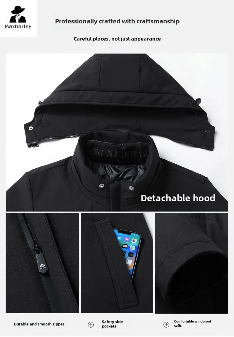 Men's Winter Goose Down Jacket Removable Down Liner Hooded Puffer Coats Outwear Parkas