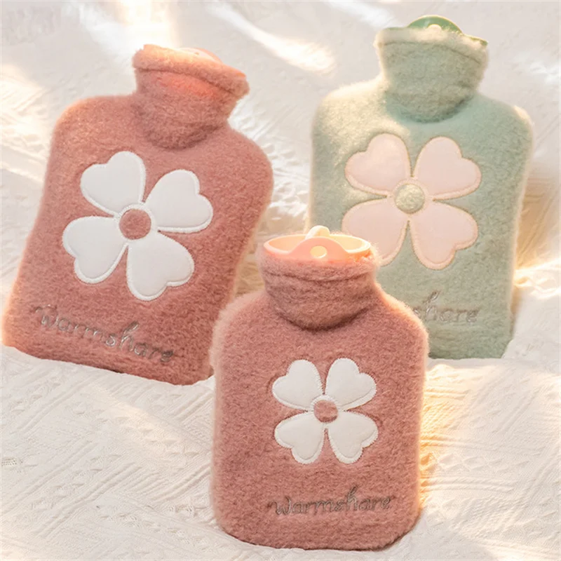 500ML/1000ML Flower Kawaii Hot Water Bottle Hand Warmer Plush Removable and Washable Cover  Hot Water Bag Winter Warm