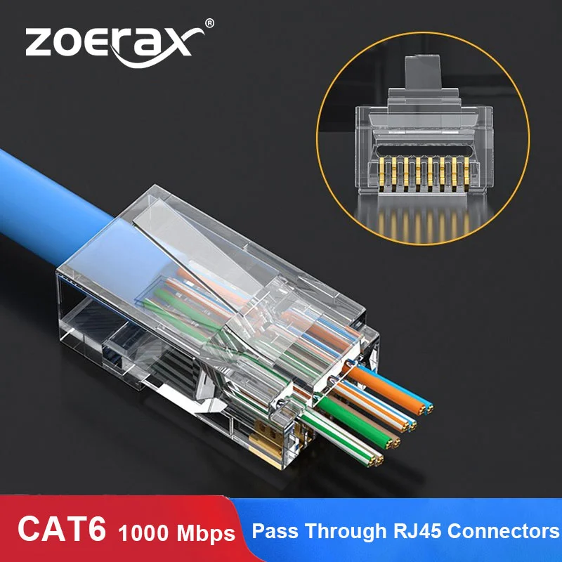 100 Pcs CAT6 Plug EZ RJ45 Network Cable Modular 8P8C Connector End Pass Through 